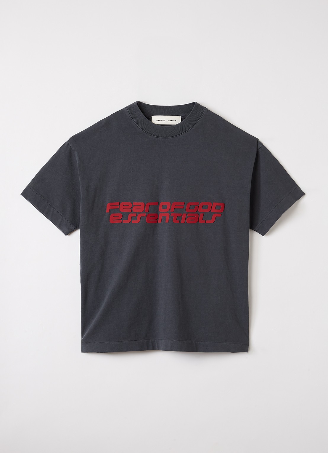 Fear of God Essentials T-shirt met met logo- en backprint - voorkant donkergrijs