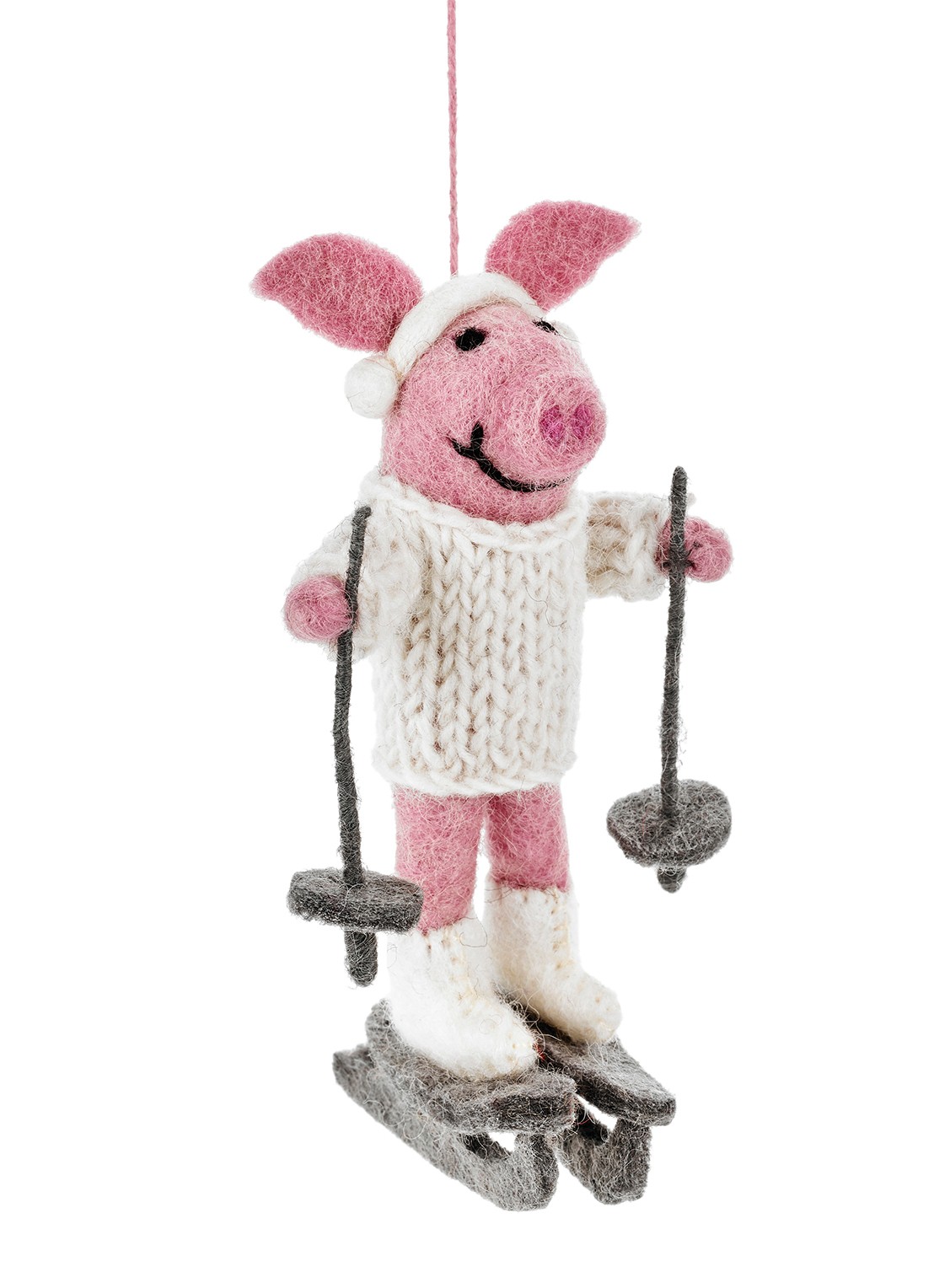 Felt So Good Alpine Swine kersthanger 16,5 cm - voorkant wit