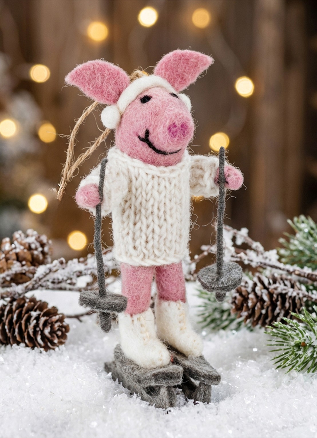 Felt So Good Alpine Swine kersthanger 16,5 cm - voorkant 2 wit
