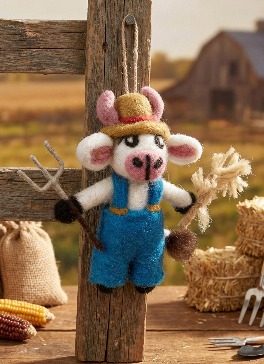 Felt So Good Angus the Cow kersthanger 12 cm - voorkant 2 blauw