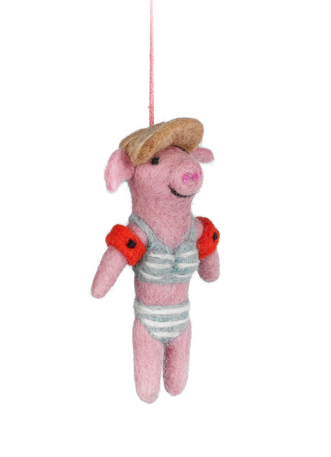 Felt So Good Babette the Beach Pig kersthanger 12 cm - achterkant 3 roze