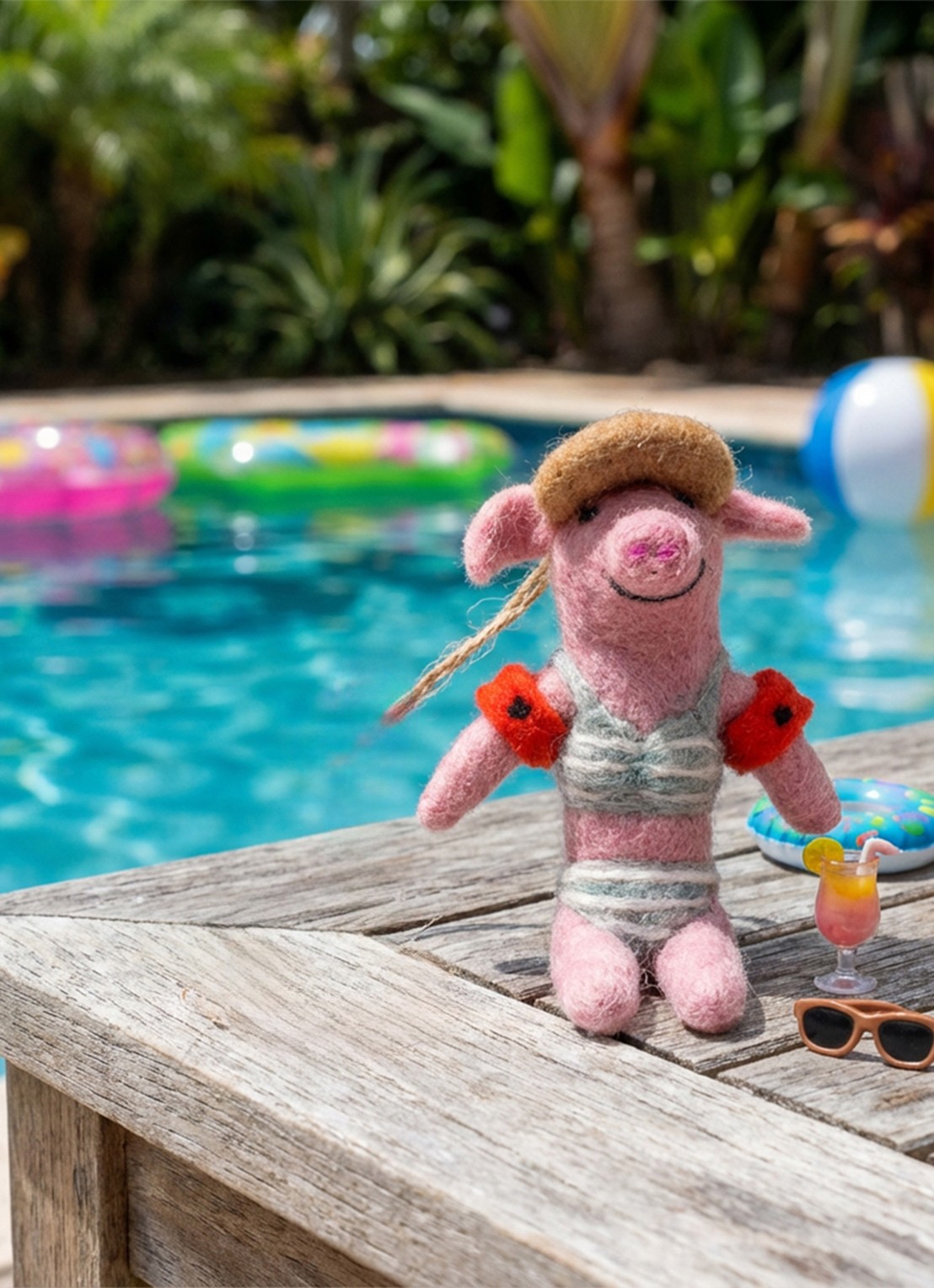 Felt So Good Babette the Beach Pig kersthanger 12 cm - detail 2 roze