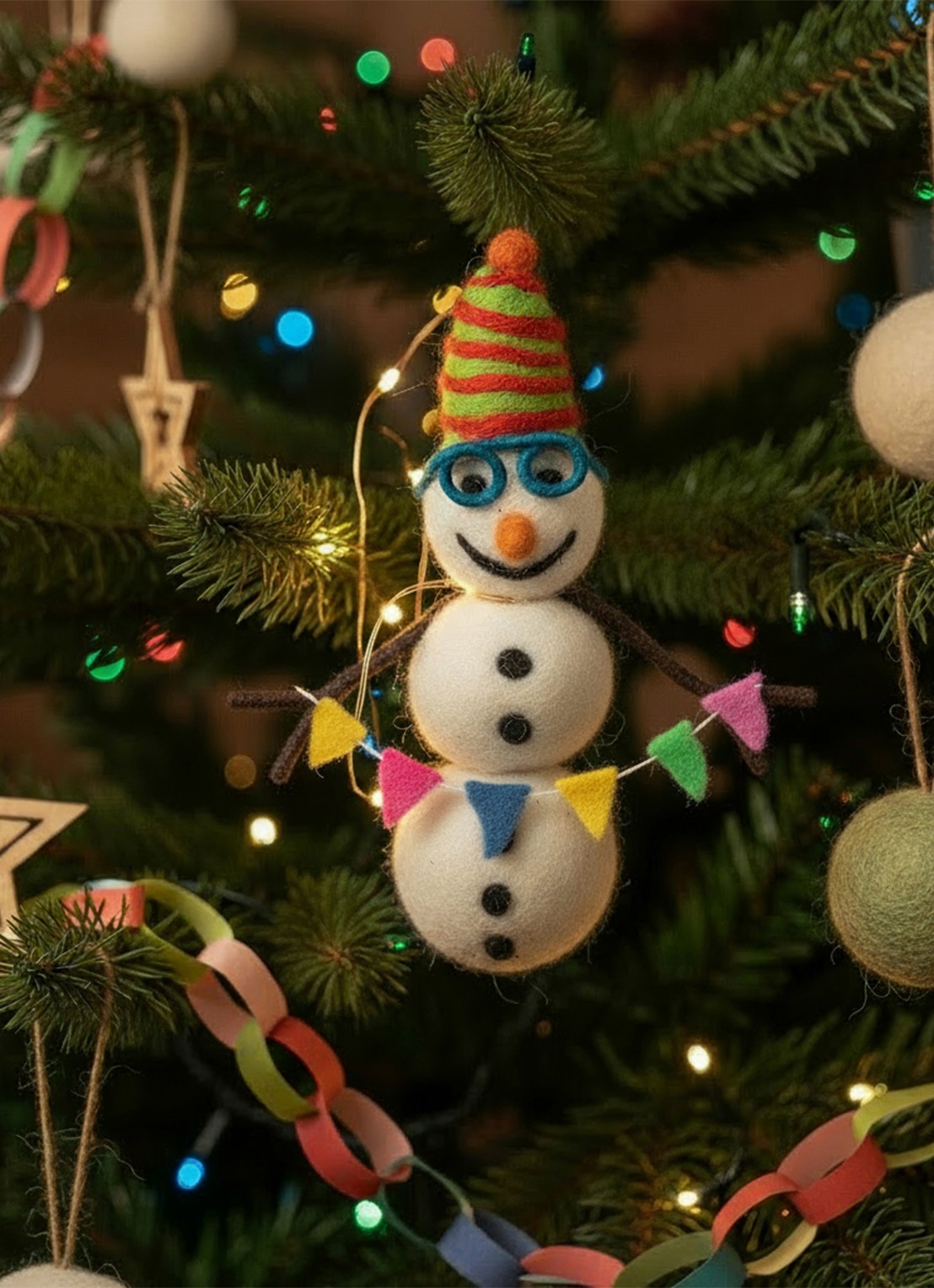 Felt So Good Benedict the Snowman kersthanger 14 cm - achterkant wit