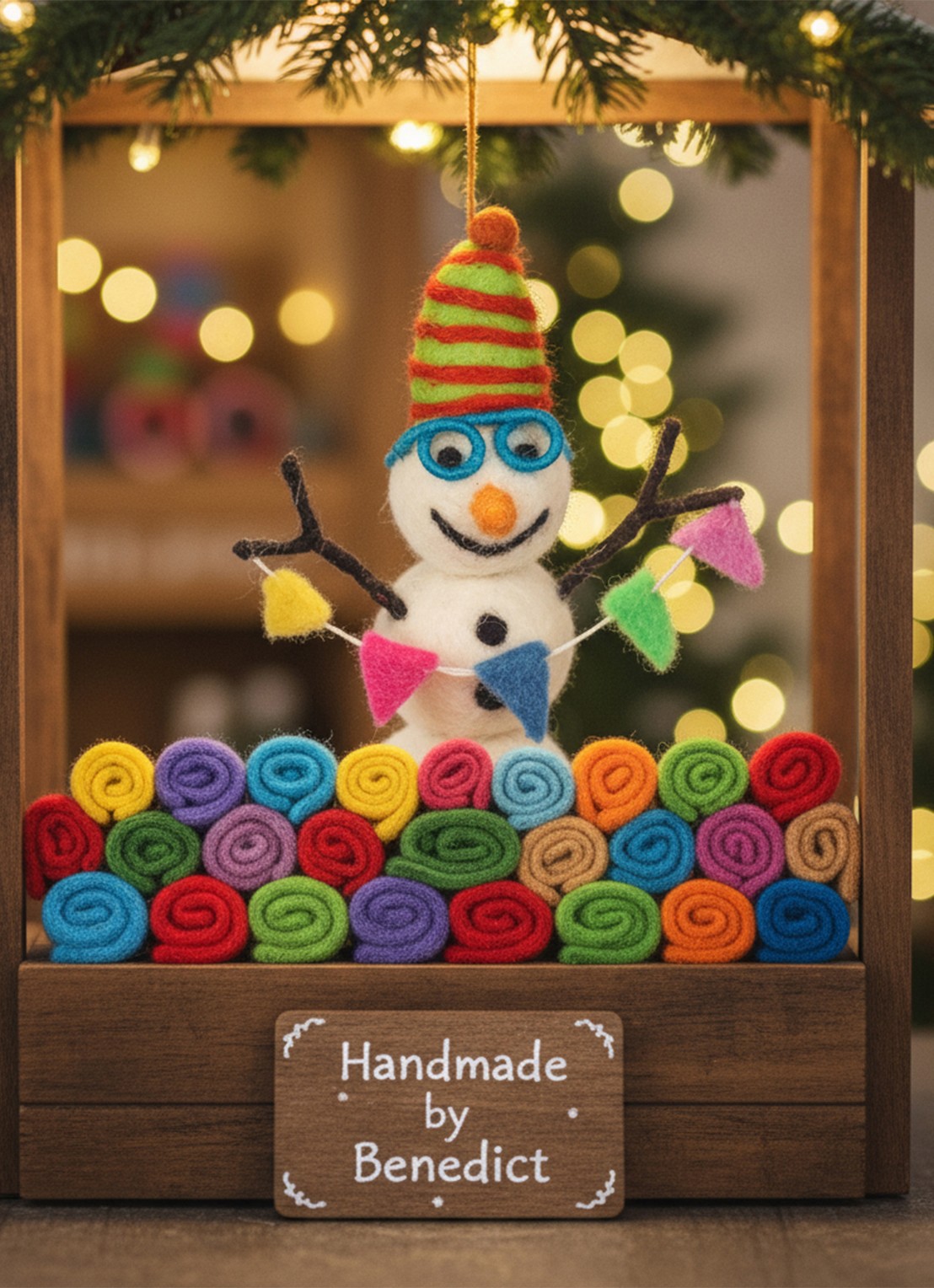 Felt So Good Benedict the Snowman kersthanger 14 cm - detail 2 wit