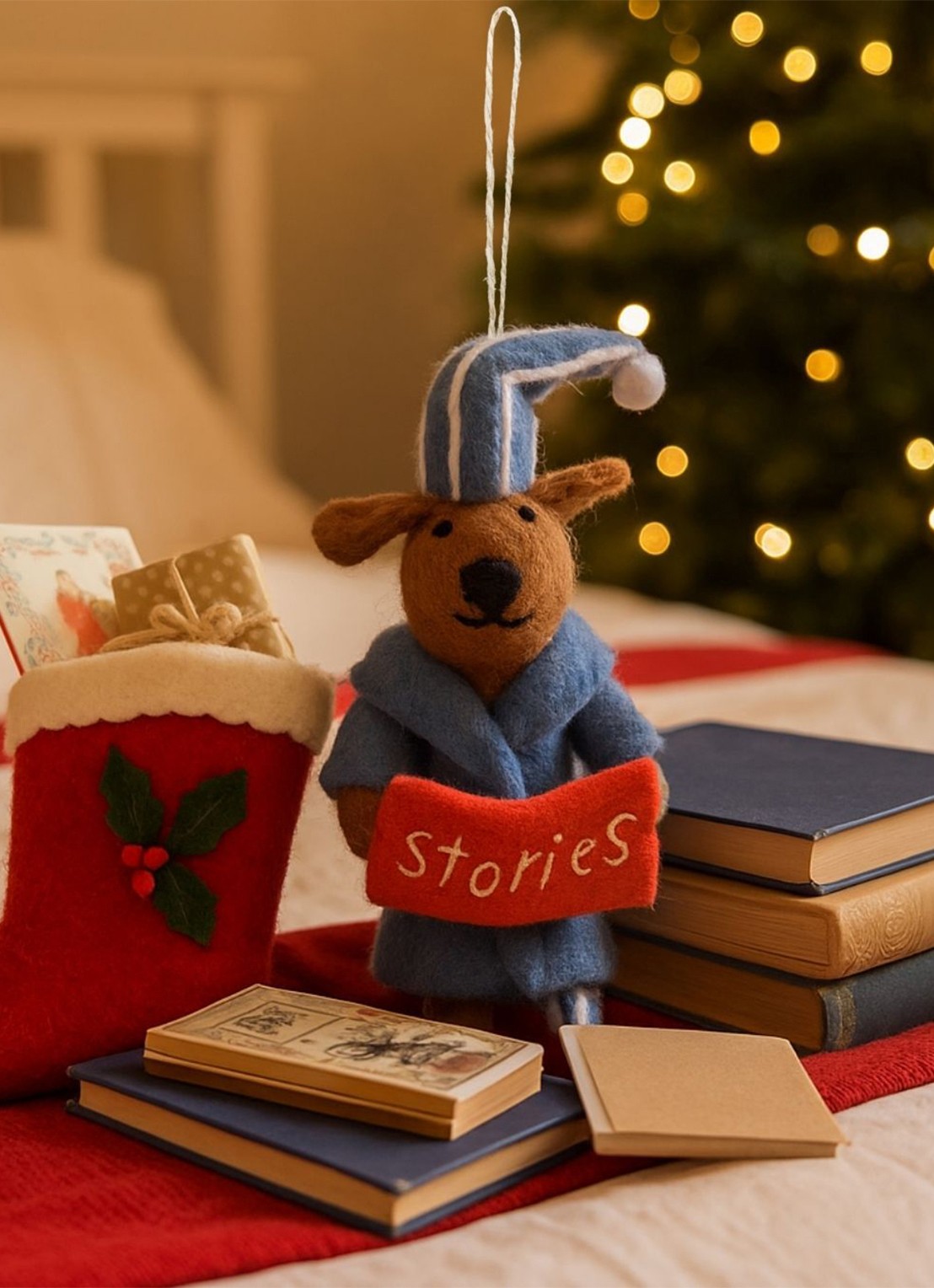 Felt So Good Benny the Bedtime Stories Pooch kersthanger 13 cm - voorkant 5 blauw