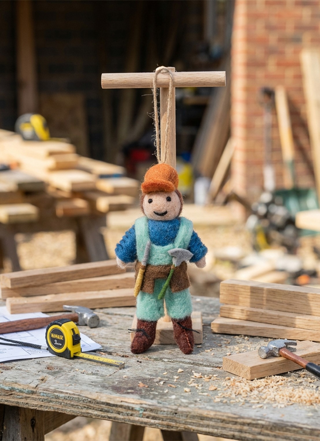 Felt So Good Bernie the Builder kersthanger 11,5 cm - achterkant 3 blauw