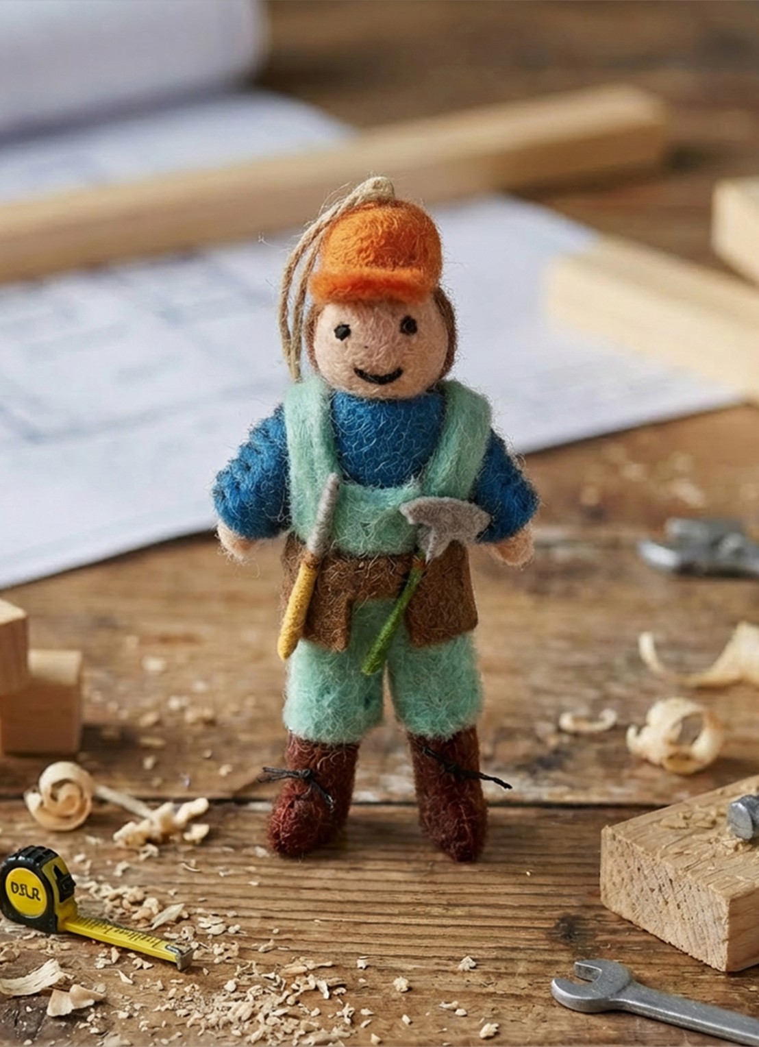 Felt So Good Bernie the Builder kersthanger 11,5 cm - voorkant 2 blauw