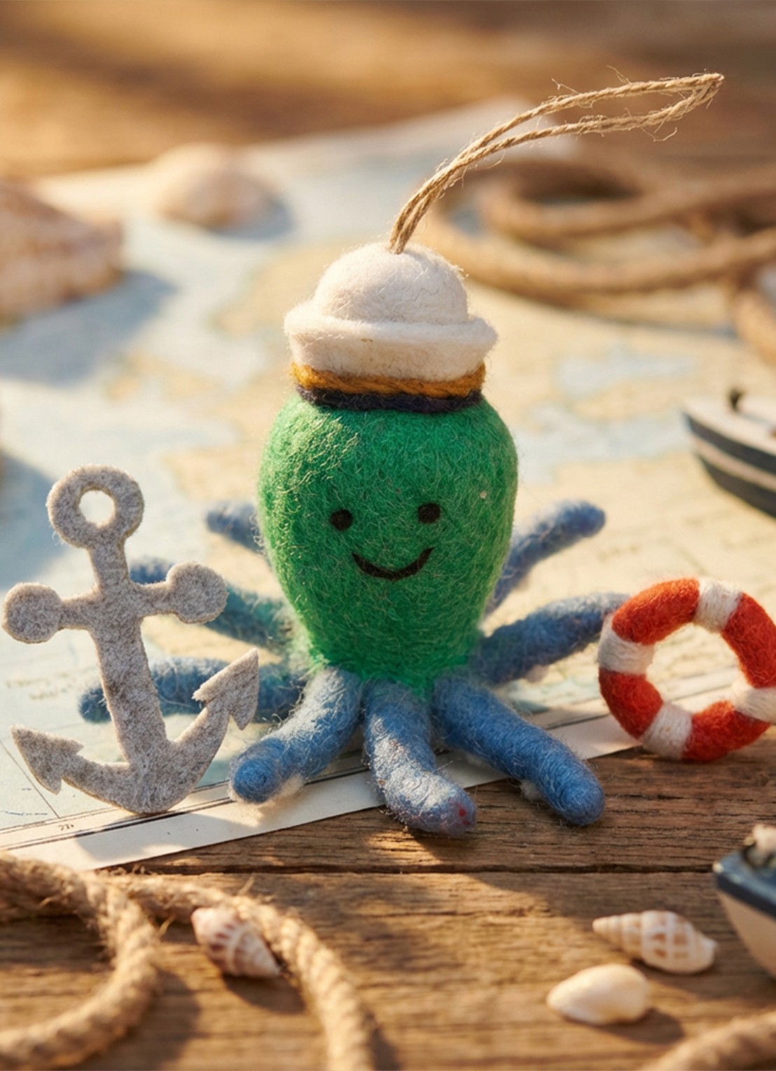 Felt So Good Captain Odin the Octopus kersthanger 11 cm - achterkant zeegroen