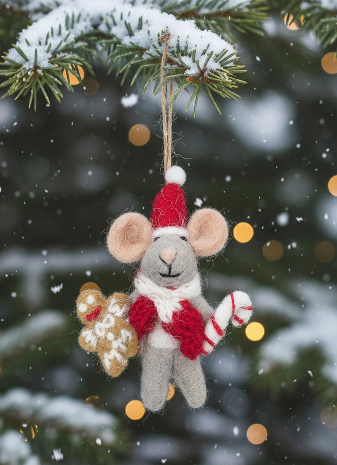Felt So Good Chris Mouse kersthanger 11 cm - voorkant 2 grijs