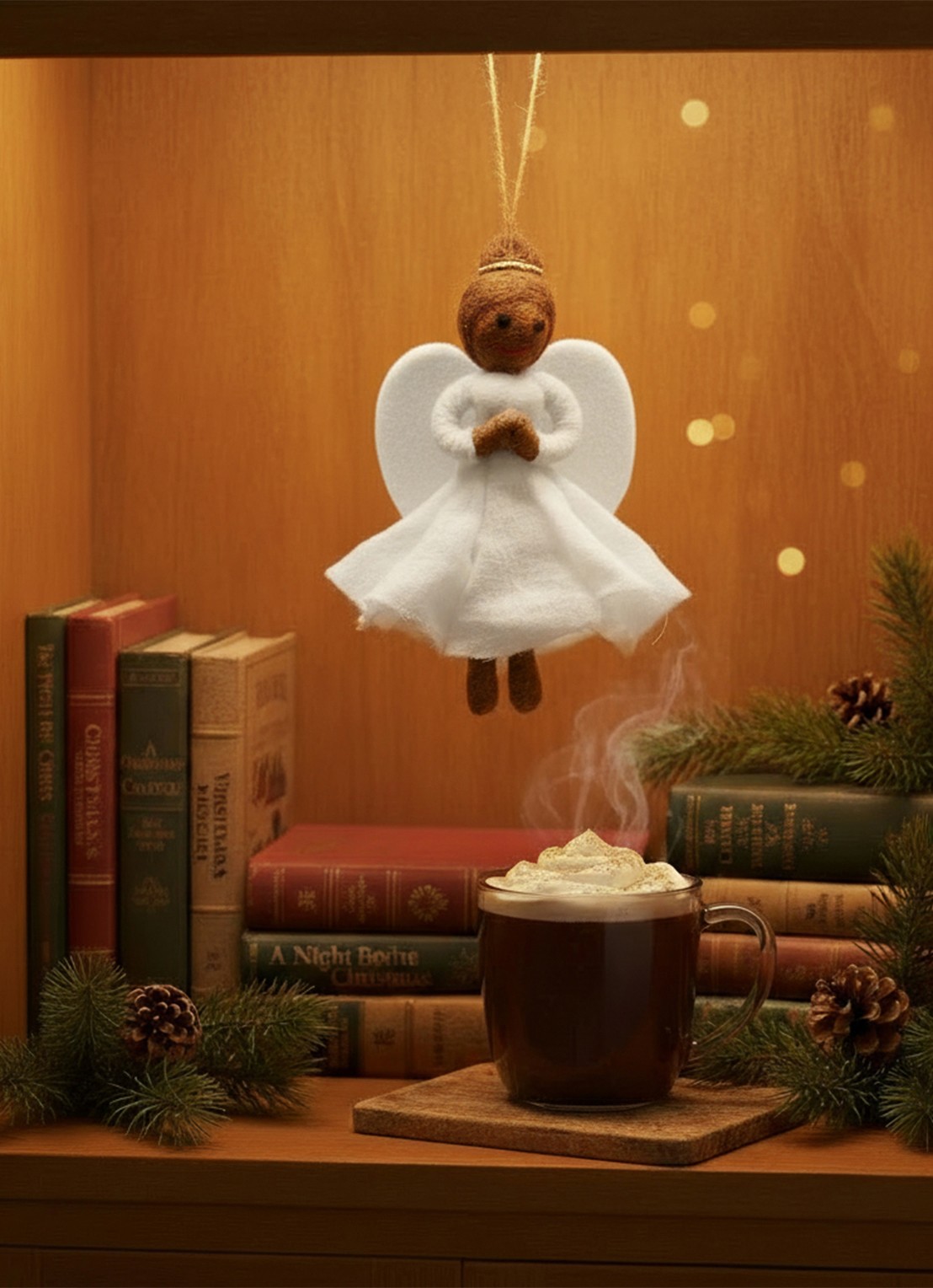 Felt So Good Christmas Angel Black kersthanger 15 cm - achterkant wit