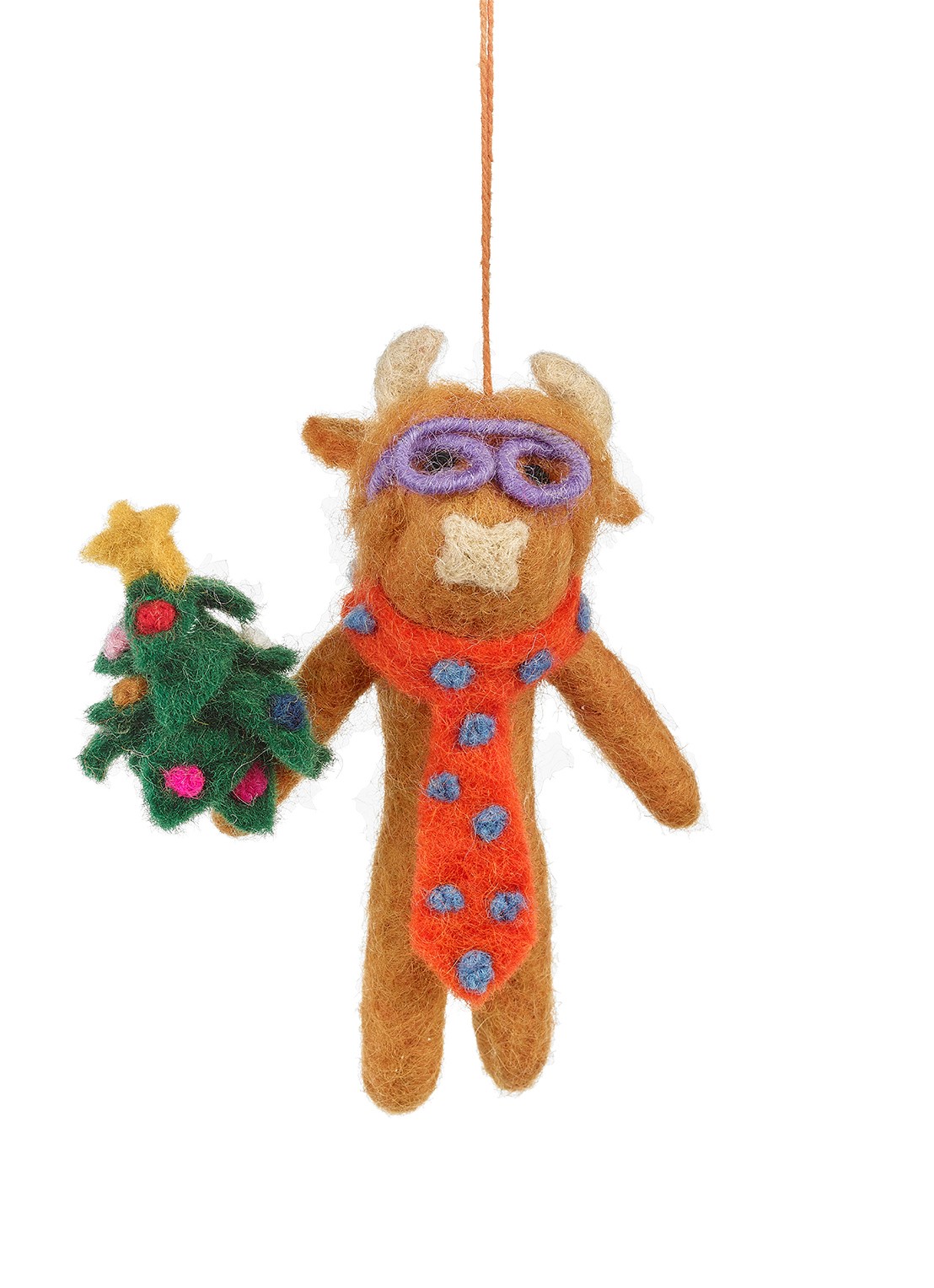 Felt So Good Curtis Christmas Cow kersthanger 13 cm - voorkant oranje