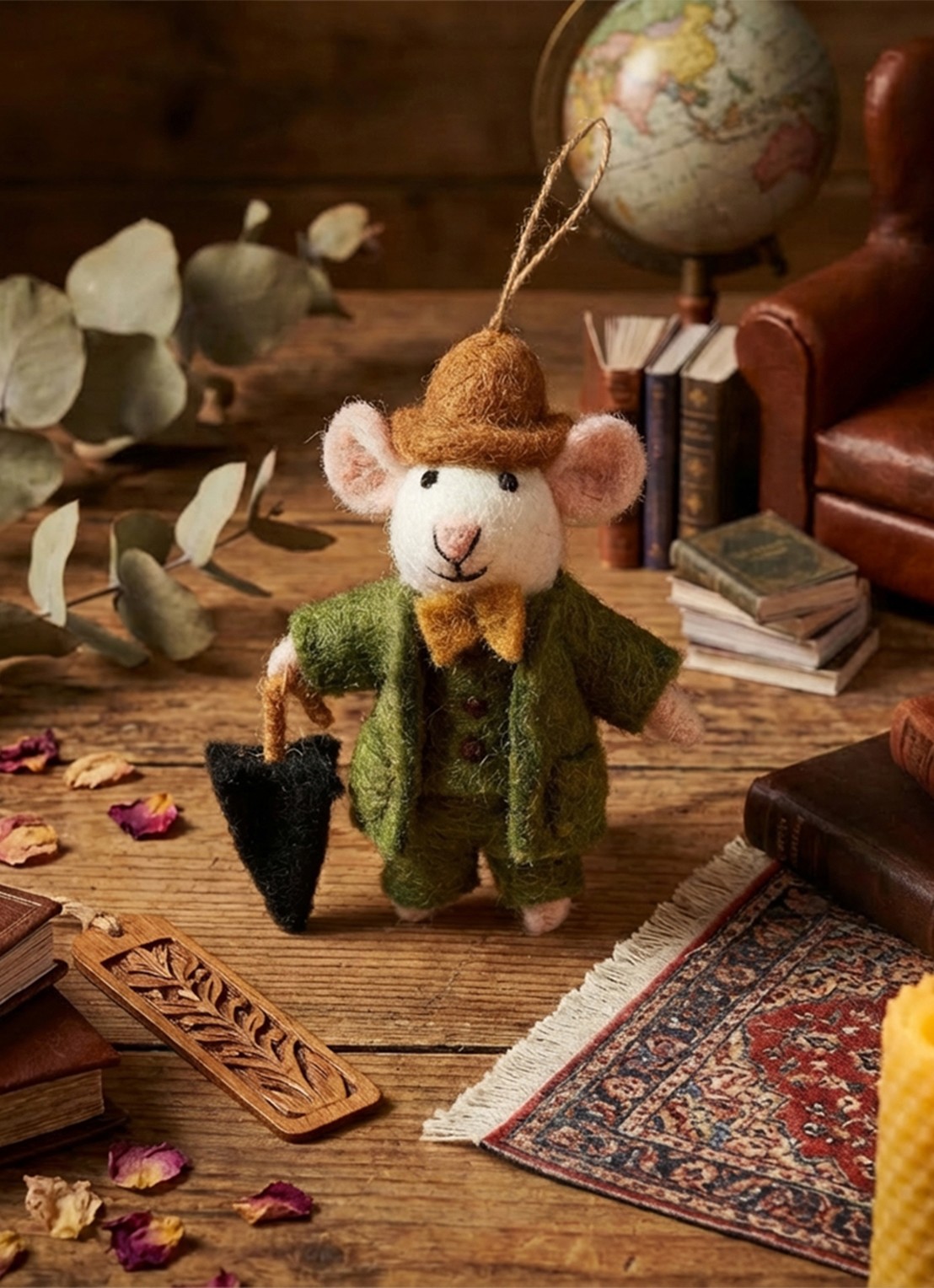 Felt So Good Dapper John the Mouse kersthanger 11,5 cm - achterkant groen