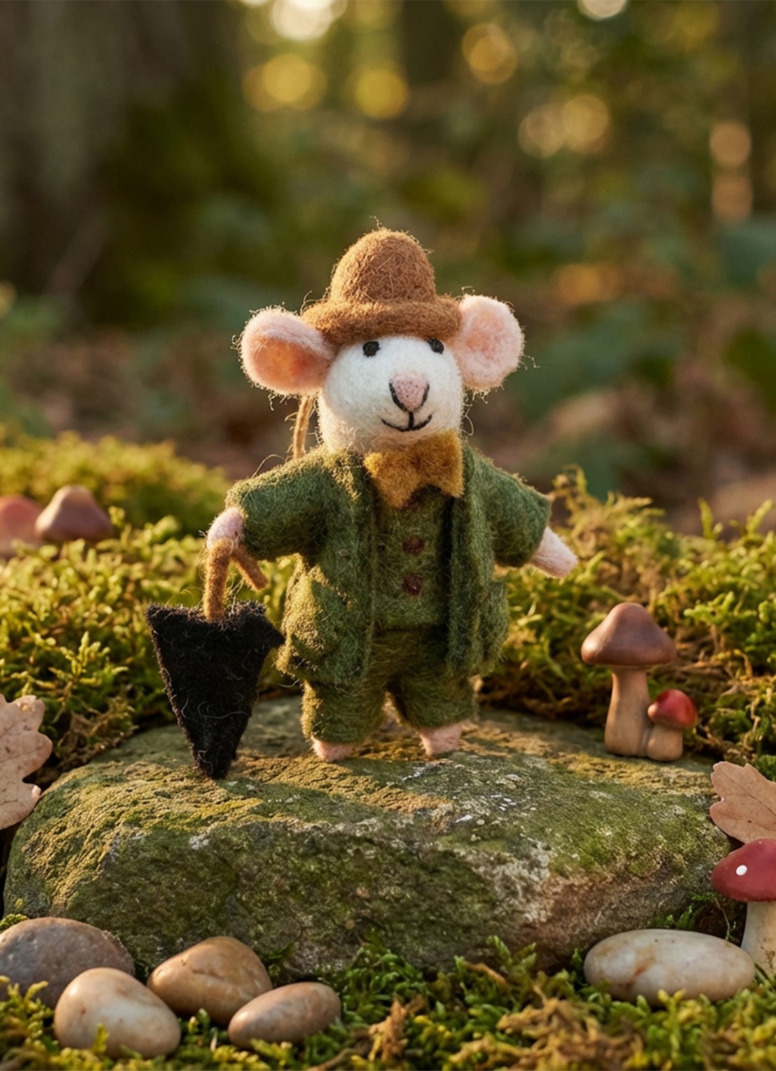 Felt So Good Dapper John the Mouse kersthanger 11,5 cm - voorkant 3 groen
