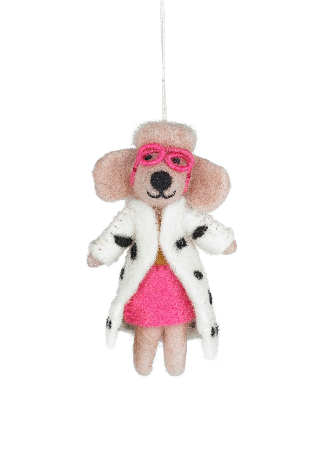 Felt So Good Dellie the Fashion Poodle kersthanger 13 cm - voorkant 3 roze