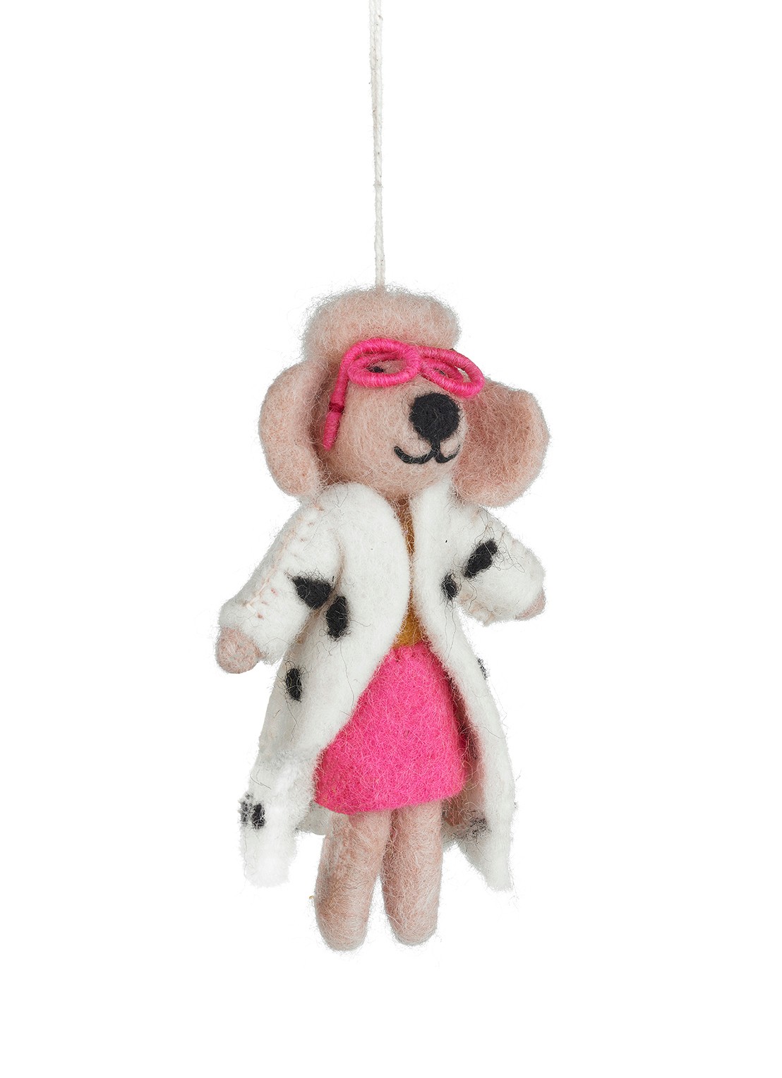 Felt So Good Dellie the Fashion Poodle kersthanger 13 cm - voorkant 4 roze
