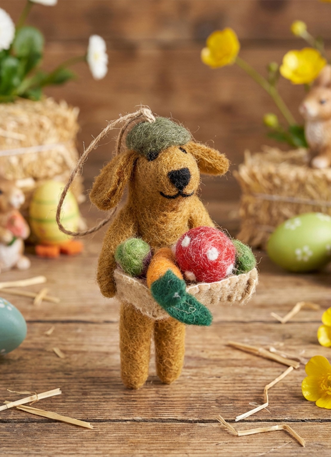 Felt So Good Dom the Gardening Dog kersthanger 12 cm - voorkant 3 bruin