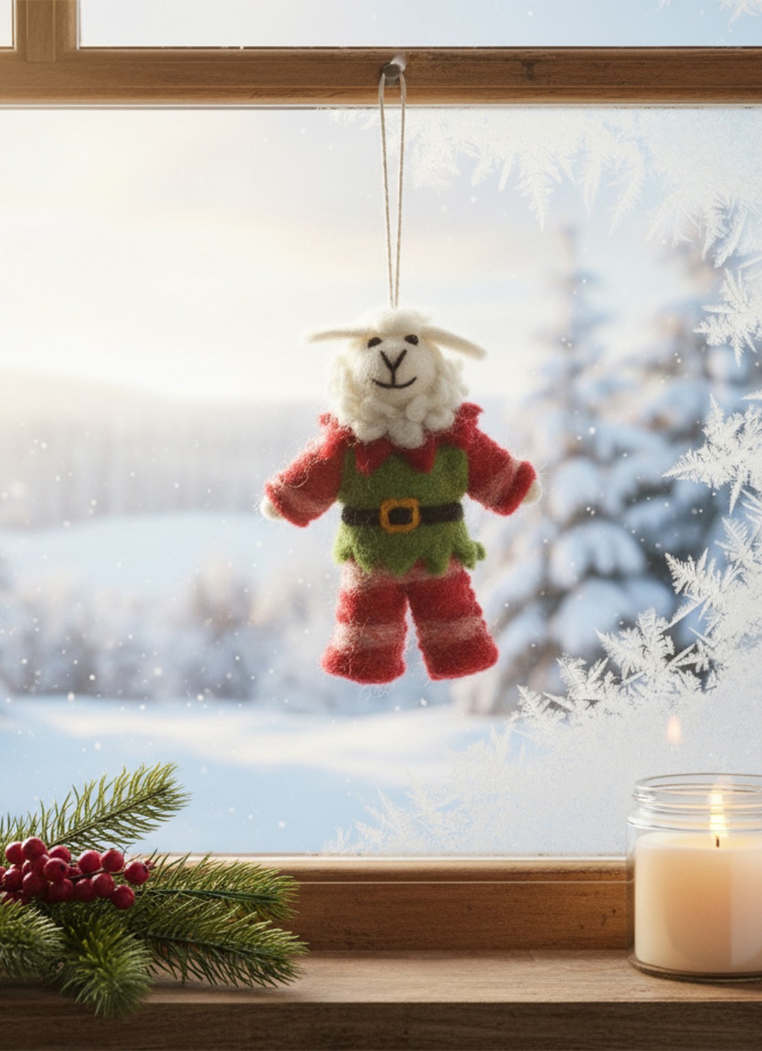Felt So Good Elfie Sheep kersthanger 14 cm - achterkant rood