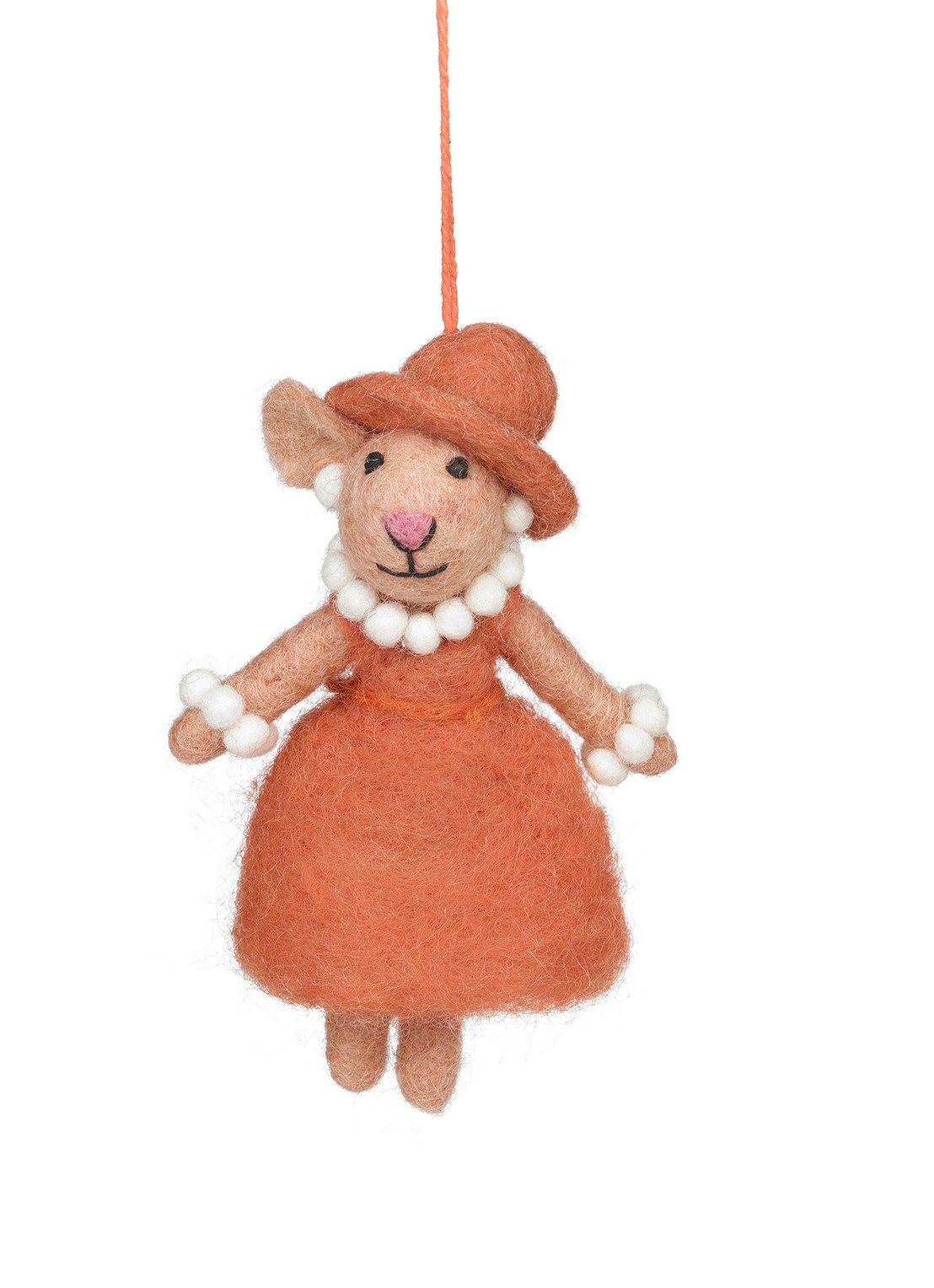 Felt So Good Evelyn the Mouse kersthanger 12 cm - voorkant 3 oranje