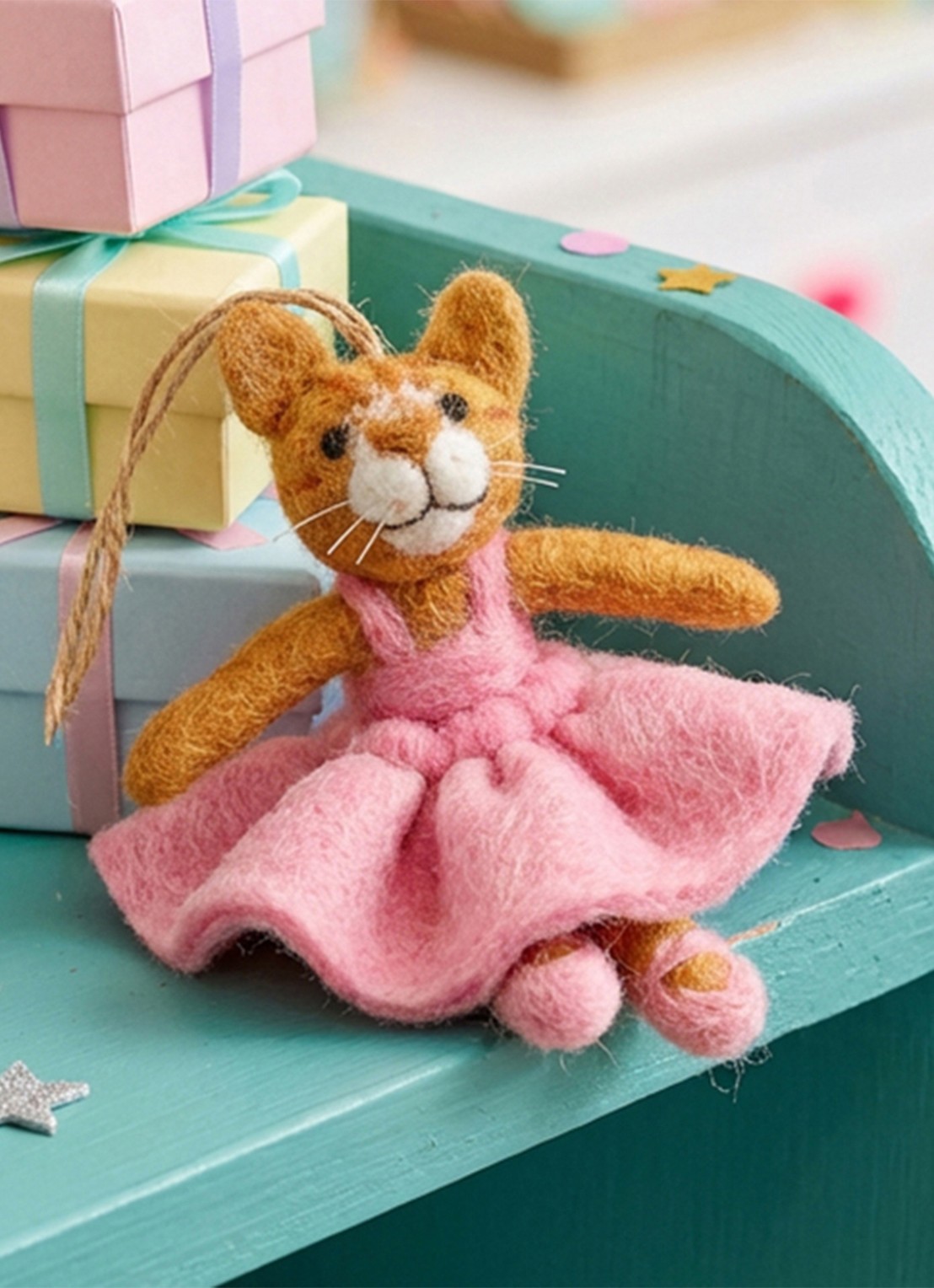 Felt So Good Gracie Cat kersthanger 11 cm - achterkant roze