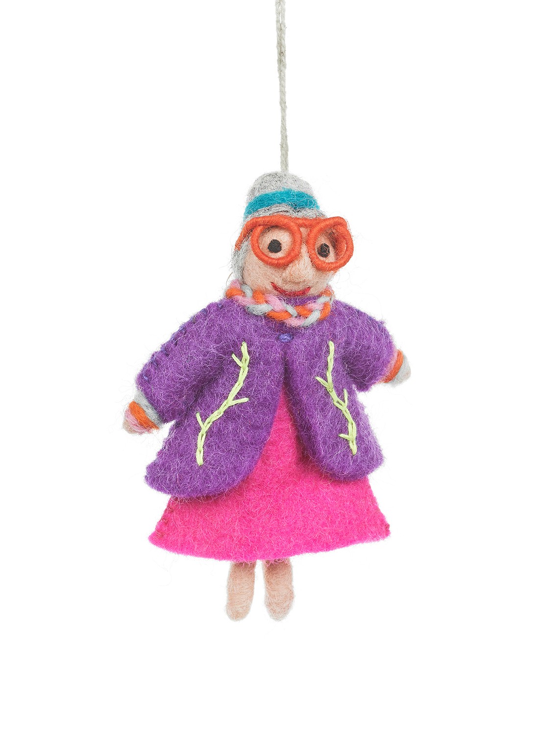 Felt So Good Groovy Grannies Ethel kersthanger 12 cm - voorkant 2 roze