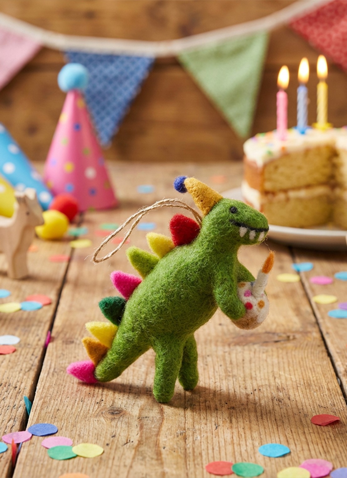 Felt So Good Happy Birthday Dino kersthanger 15 cm - detail groen