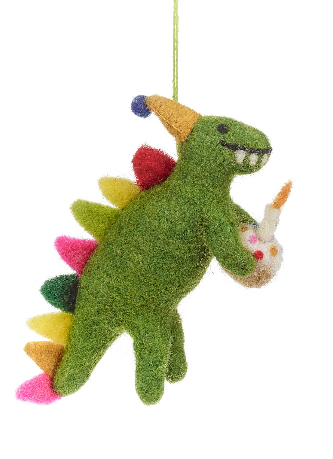 Felt So Good Happy Birthday Dino kersthanger 15 cm - voorkant 4 groen