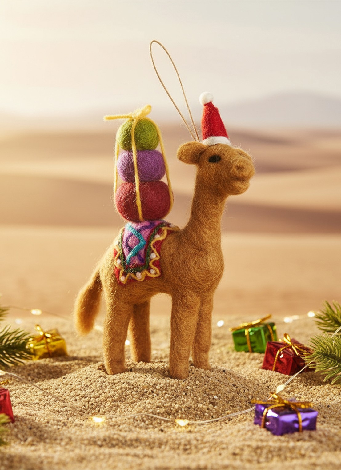 Felt So Good Humphrey the Christmas Camel kersthanger 18 cm - detail 2 bruin