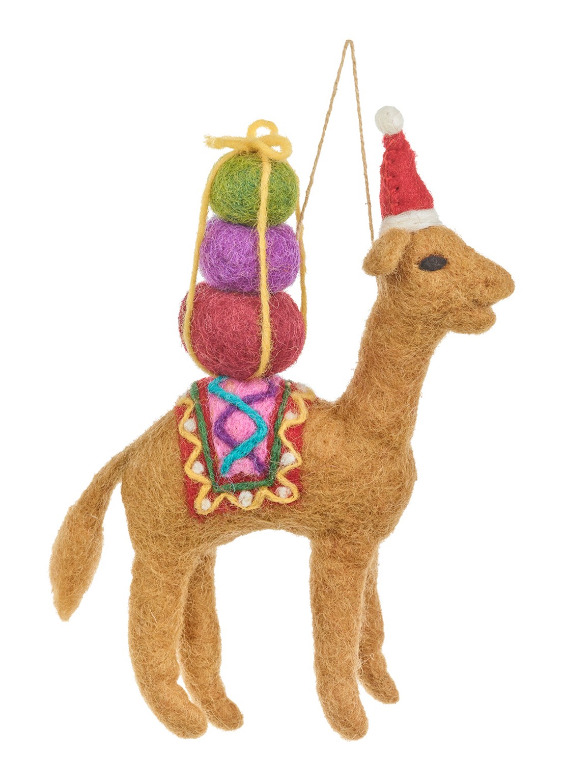 Felt So Good Humphrey the Christmas Camel kersthanger 18 cm - voorkant 4 bruin