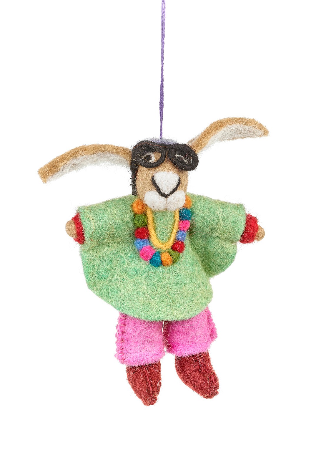Felt So Good Iris Apfel Hare kersthanger 16 cm - voorkant 2 groen