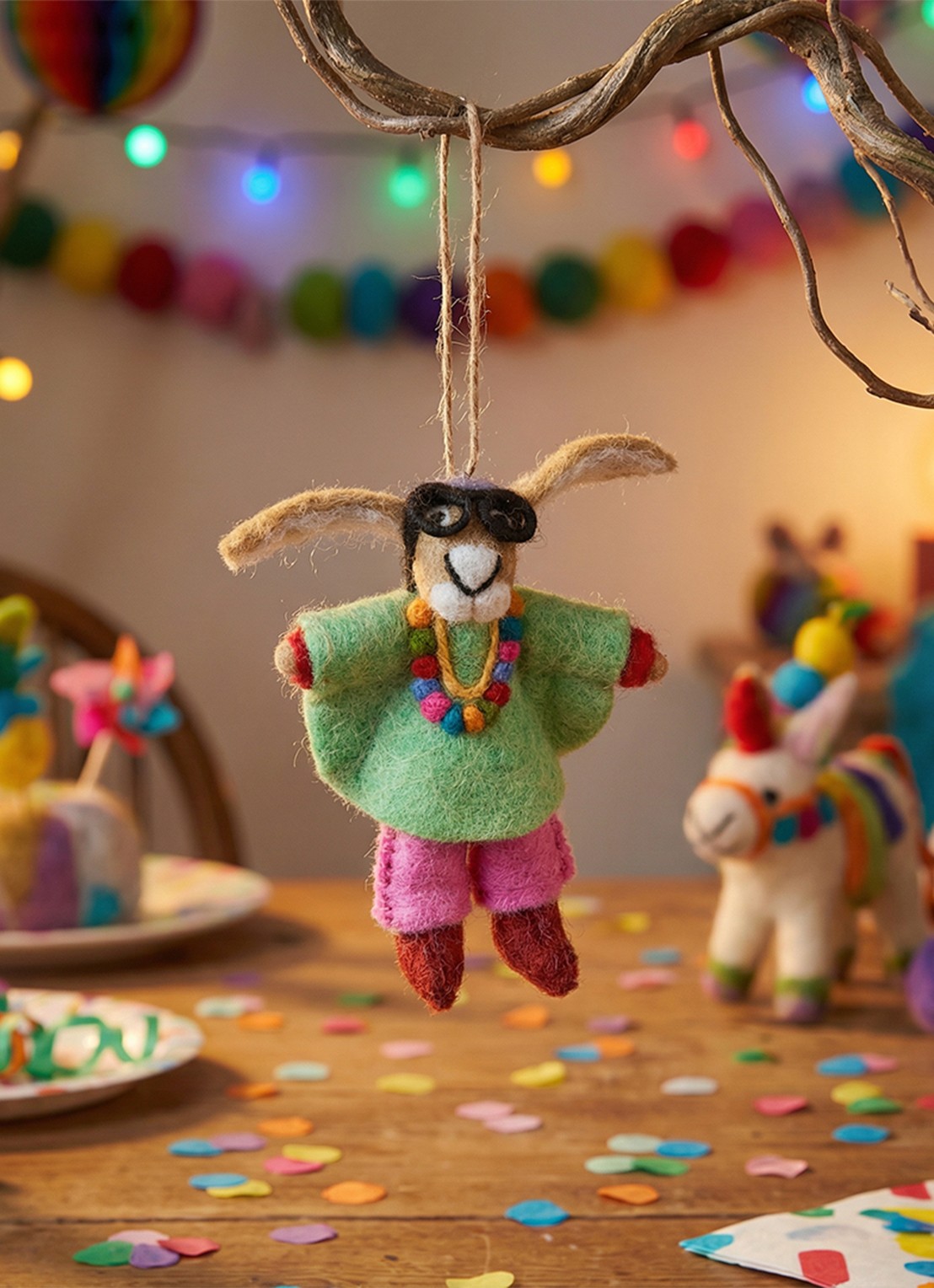 Felt So Good Iris Apfel Hare kersthanger 16 cm - voorkant 3 groen