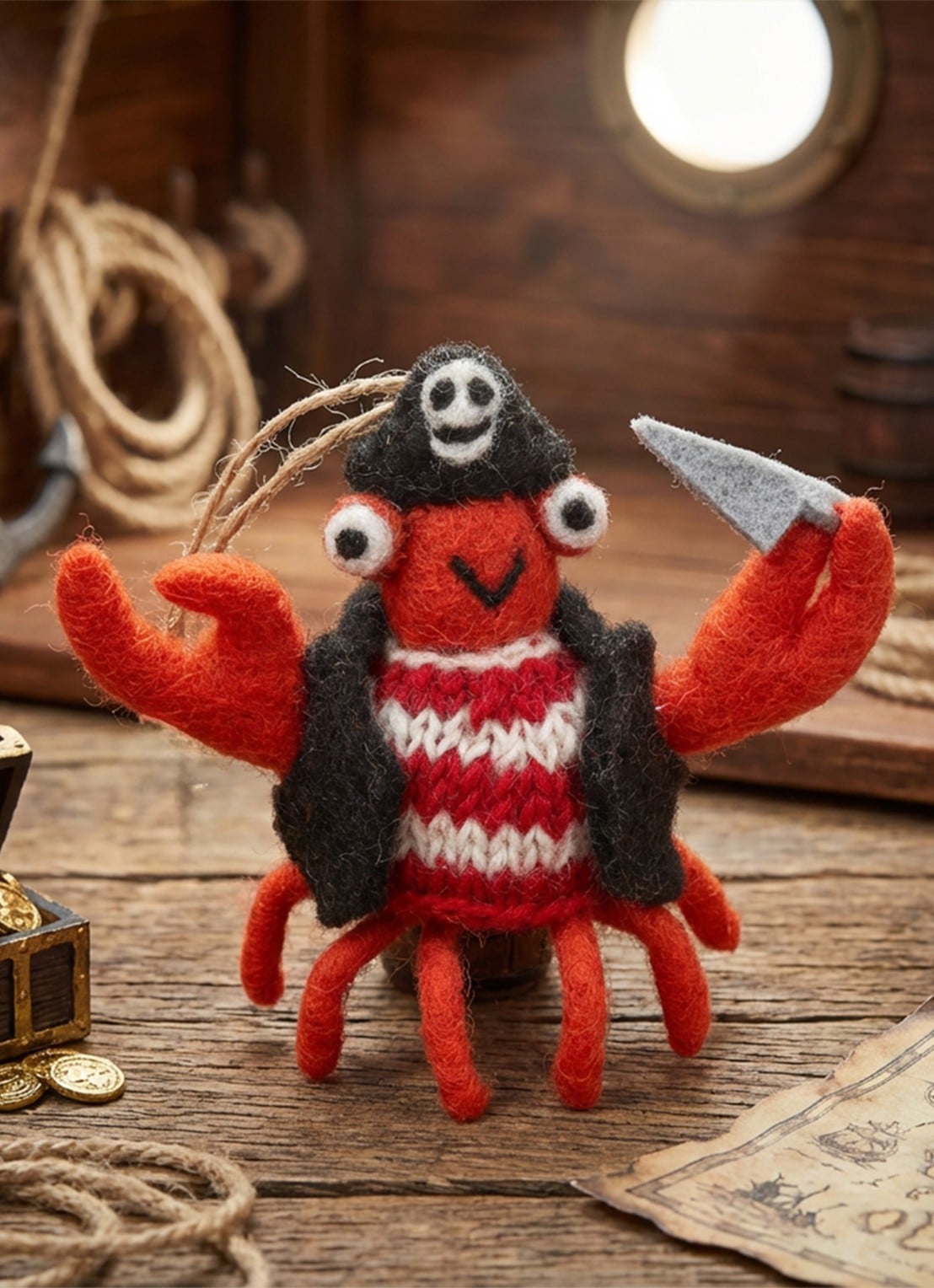 Felt So Good Jolly Rodger the Crab kersthanger 12 cm - achterkant 3 rood
