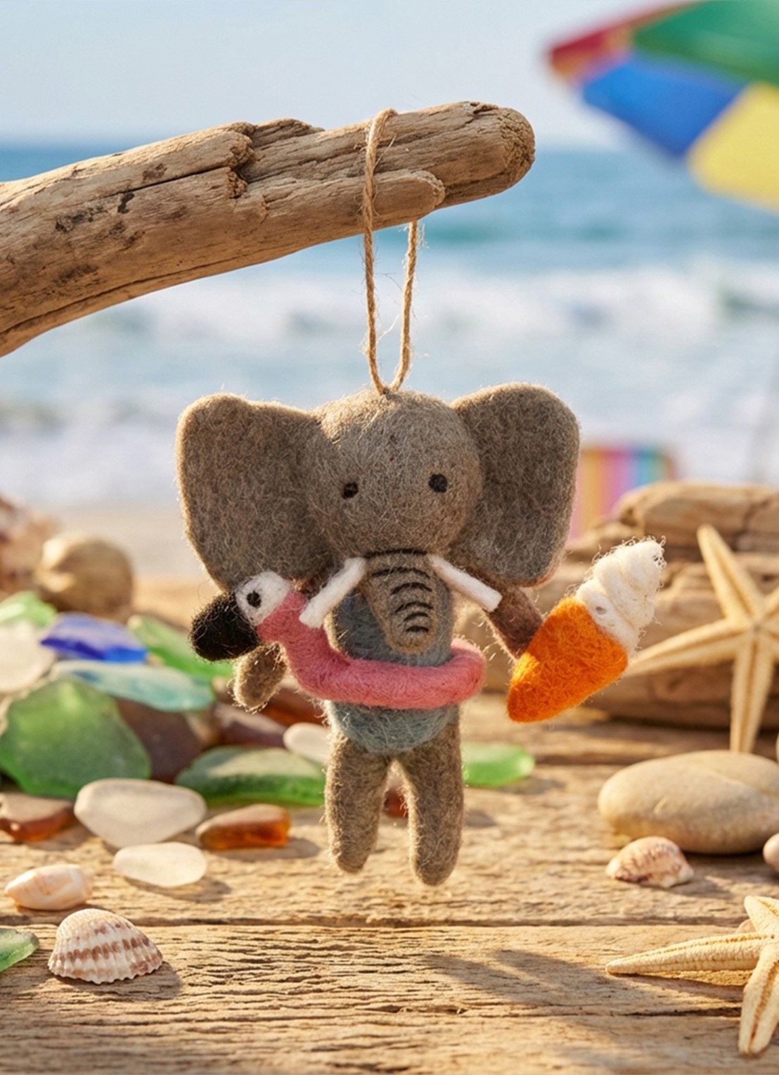 Felt So Good Leila the Summer Elephant kersthanger 11 cm - achterkant 3 grijs