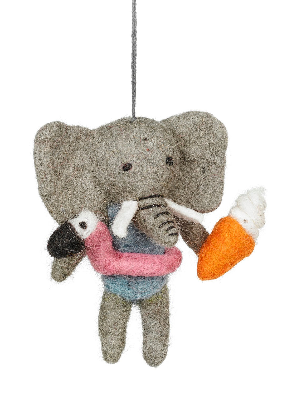 Felt So Good Leila the Summer Elephant kersthanger 11 cm - voorkant grijs