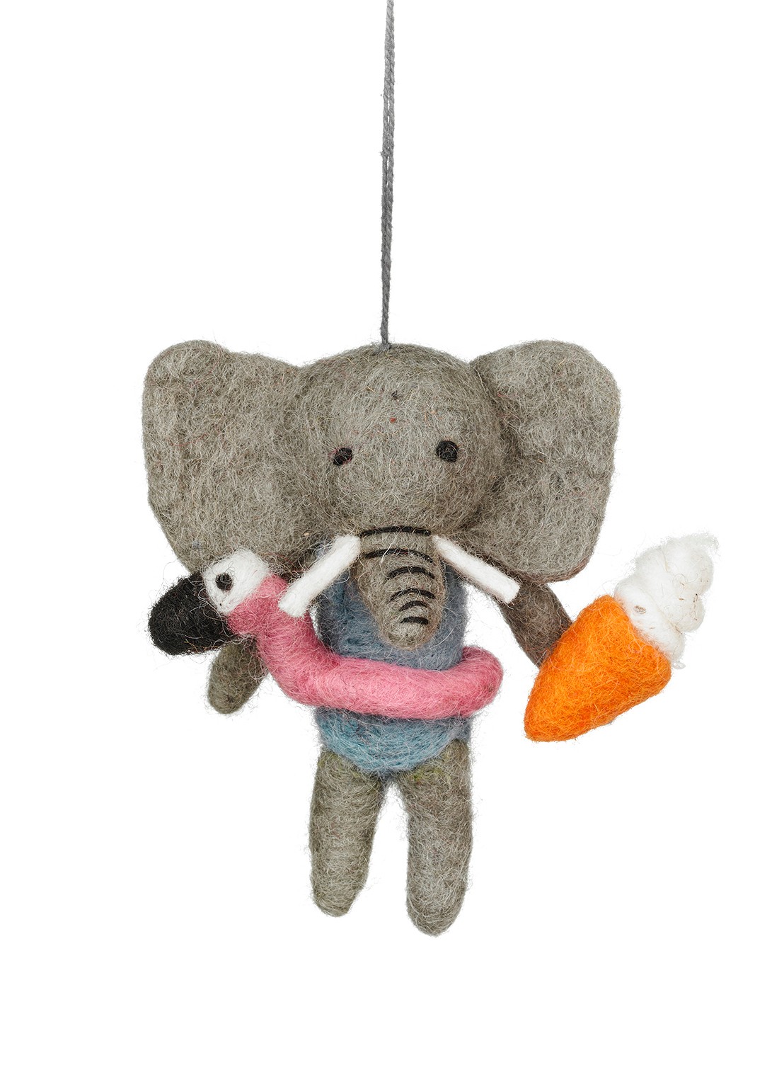 Felt So Good Leila the Summer Elephant kersthanger 11 cm - voorkant 2 grijs