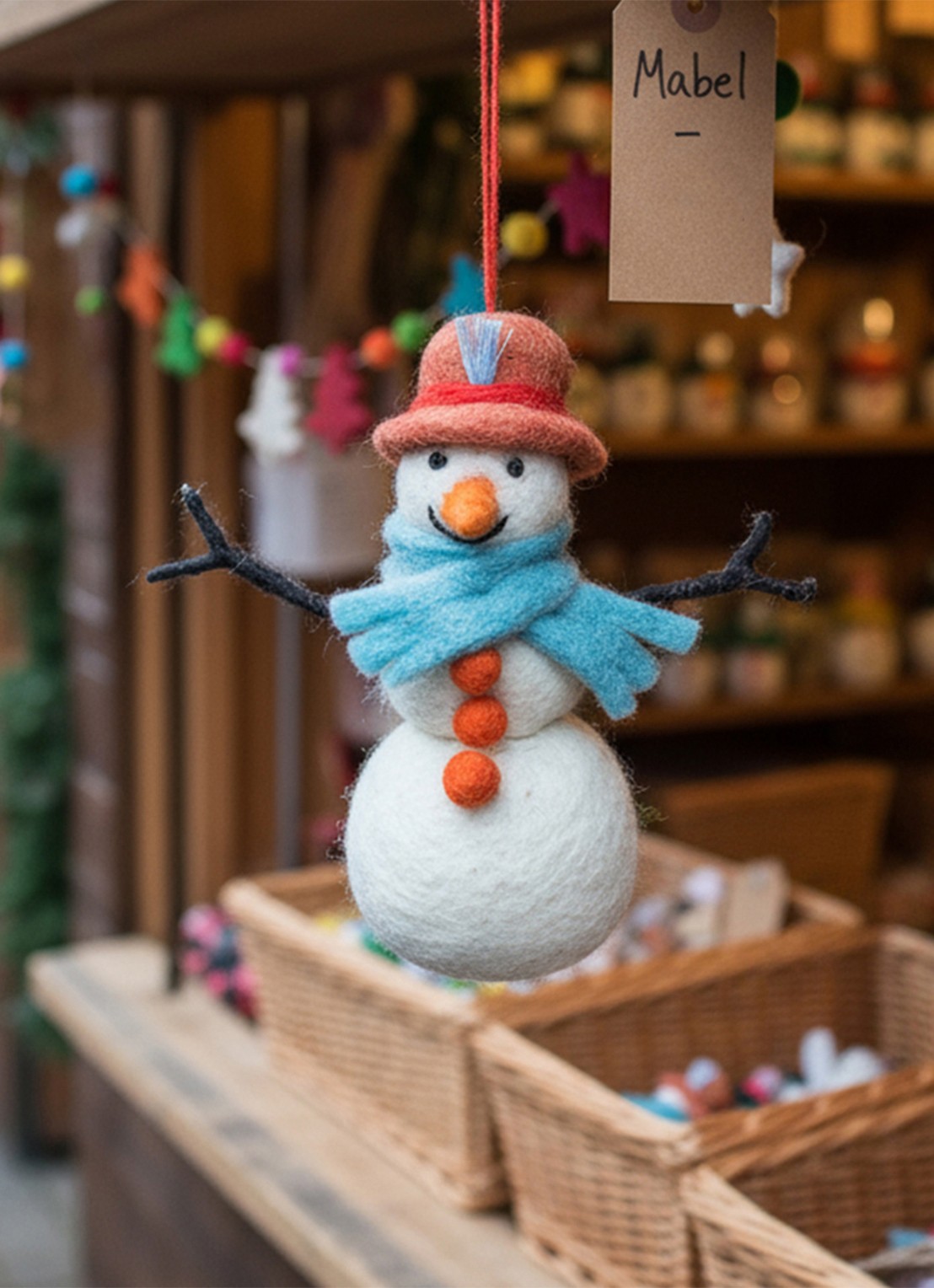 Felt So Good Mabel the Snowman kersthanger 13 cm - detail 2 wit