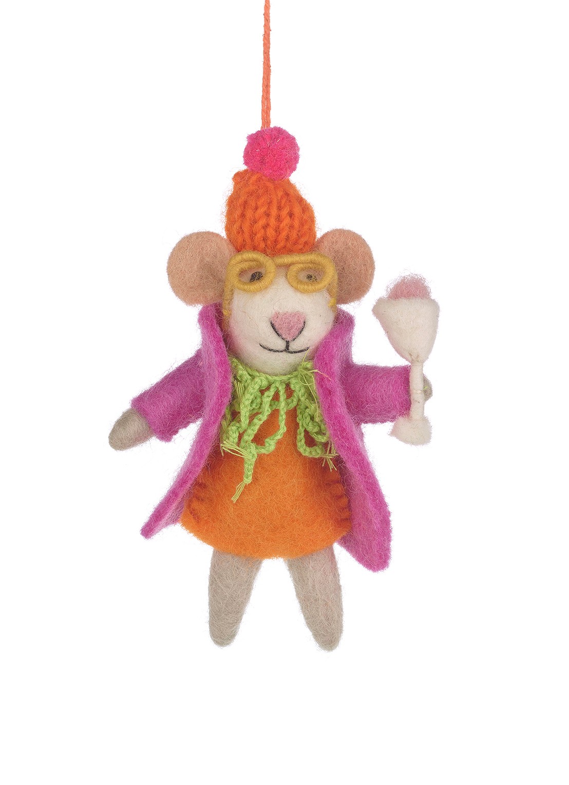 Felt So Good Margie the Merry Mouse kersthanger 14 cm - voorkant 2 oranje