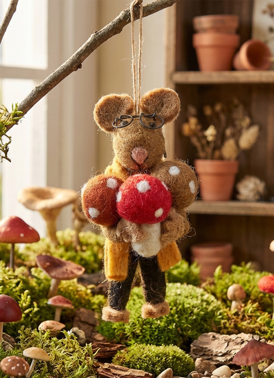 Felt So Good Oliver Mouse kersthanger 11,5 cm - achterkant 3 bruin