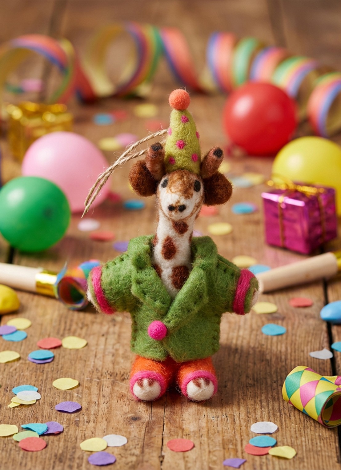 Felt So Good Party Giraffe kersthanger 18 cm - achterkant groen
