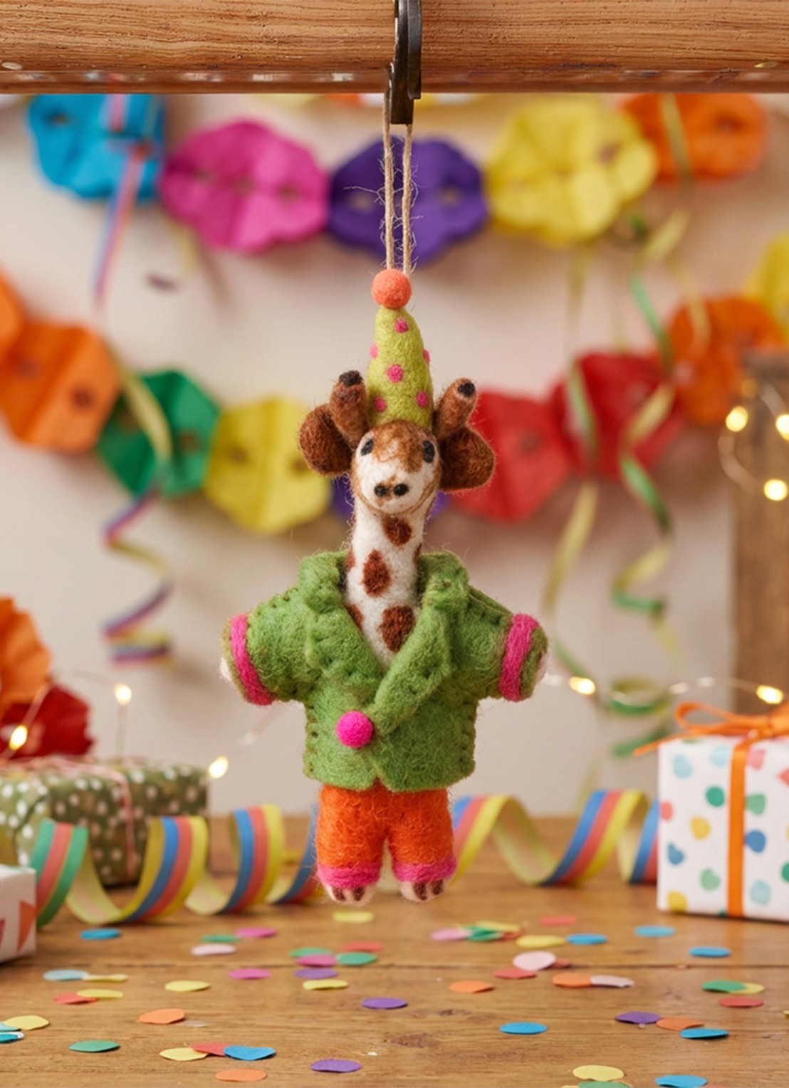 Felt So Good Party Giraffe kersthanger 18 cm - voorkant 3 groen