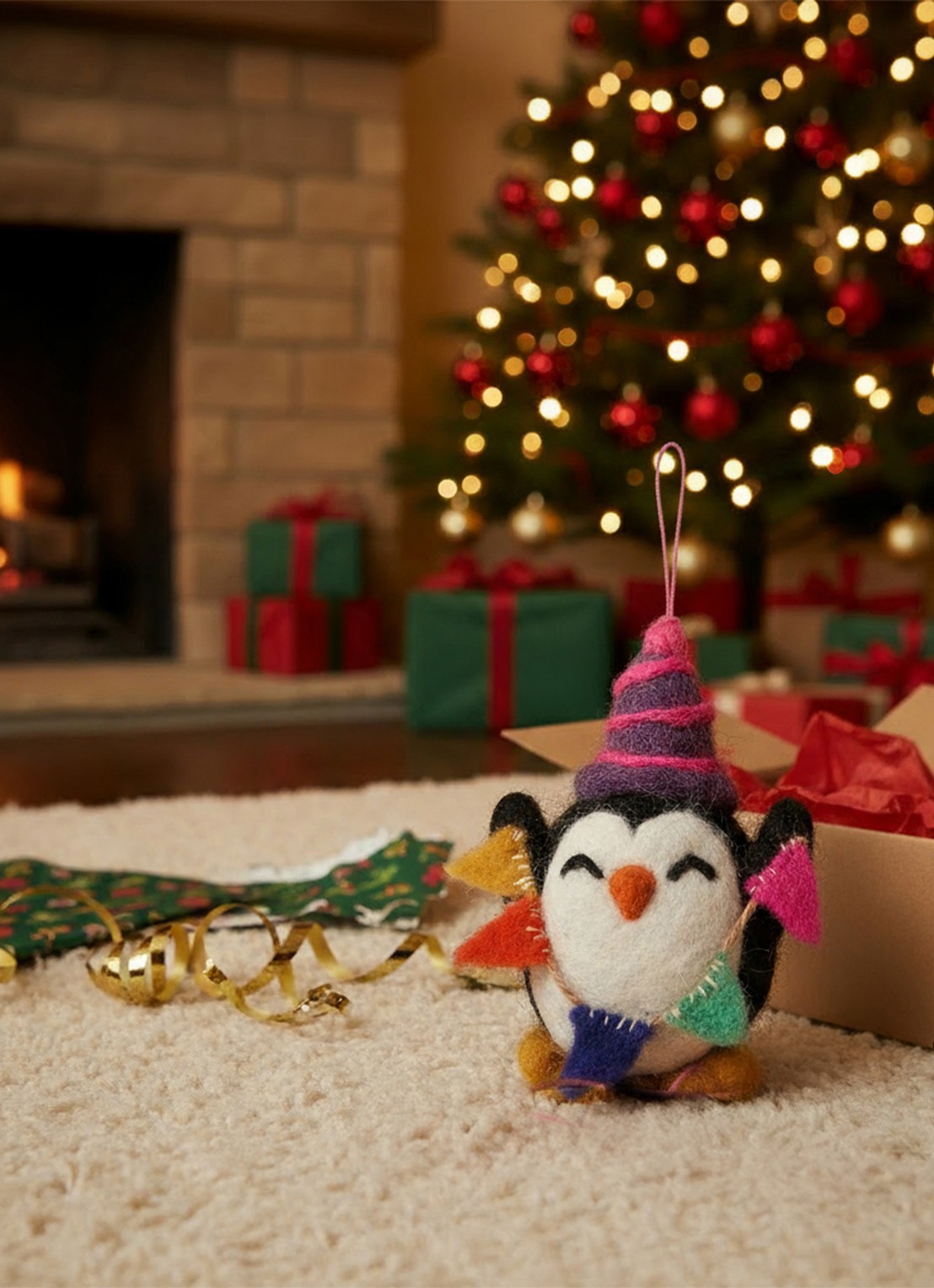 Felt So Good Party Penguin kersthanger 10 cm - achterkant zwart