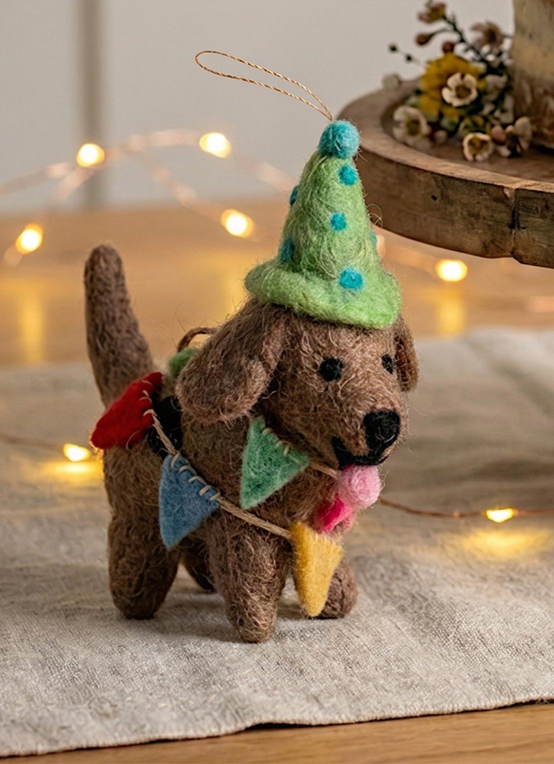 Felt So Good Party Pooch kersthanger 10 cm - achterkant bruin