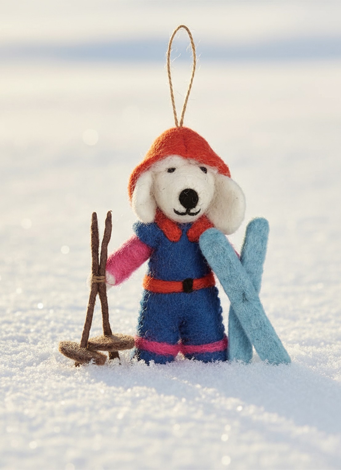 Felt So Good Porscha the skiing Poodle kersthanger 12 cm - detail blauw