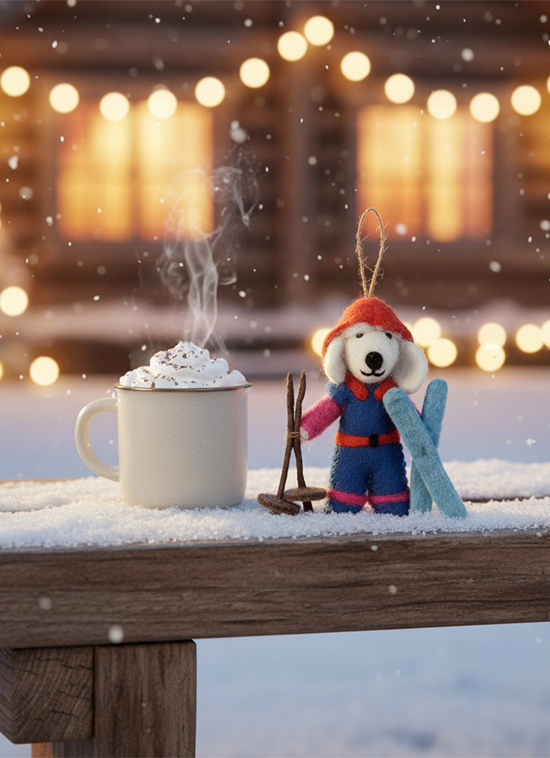 Felt So Good Porscha the skiing Poodle kersthanger 12 cm - detail 2 blauw