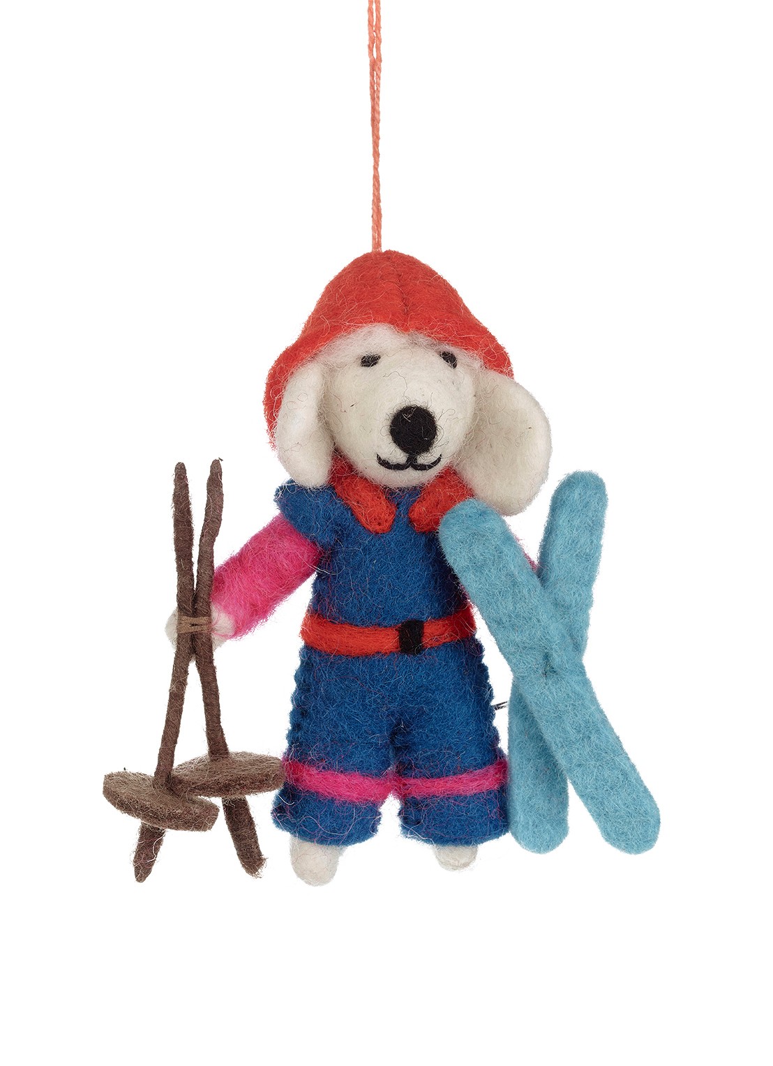 Felt So Good Porscha the skiing Poodle kersthanger 12 cm - voorkant 4 blauw