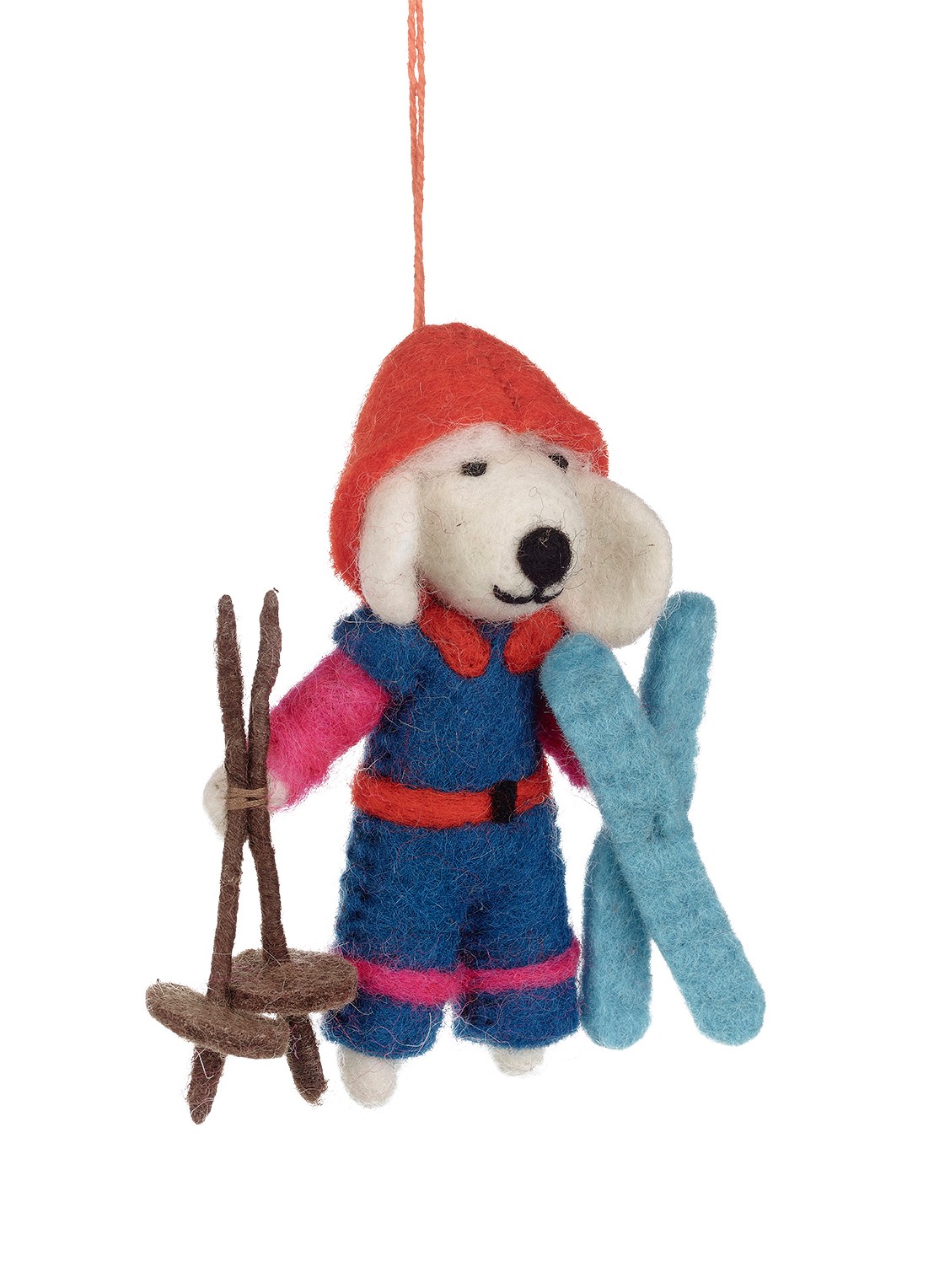 Felt So Good Porscha the skiing Poodle kersthanger 12 cm - voorkant 5 blauw