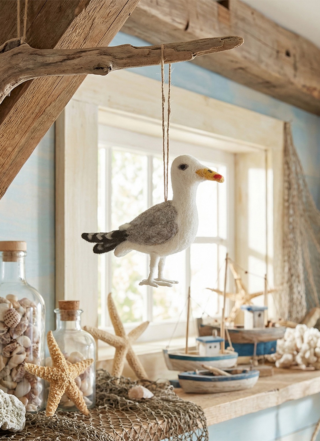 Felt So Good Seagull kersthanger 11 cm - voorkant 2 wit