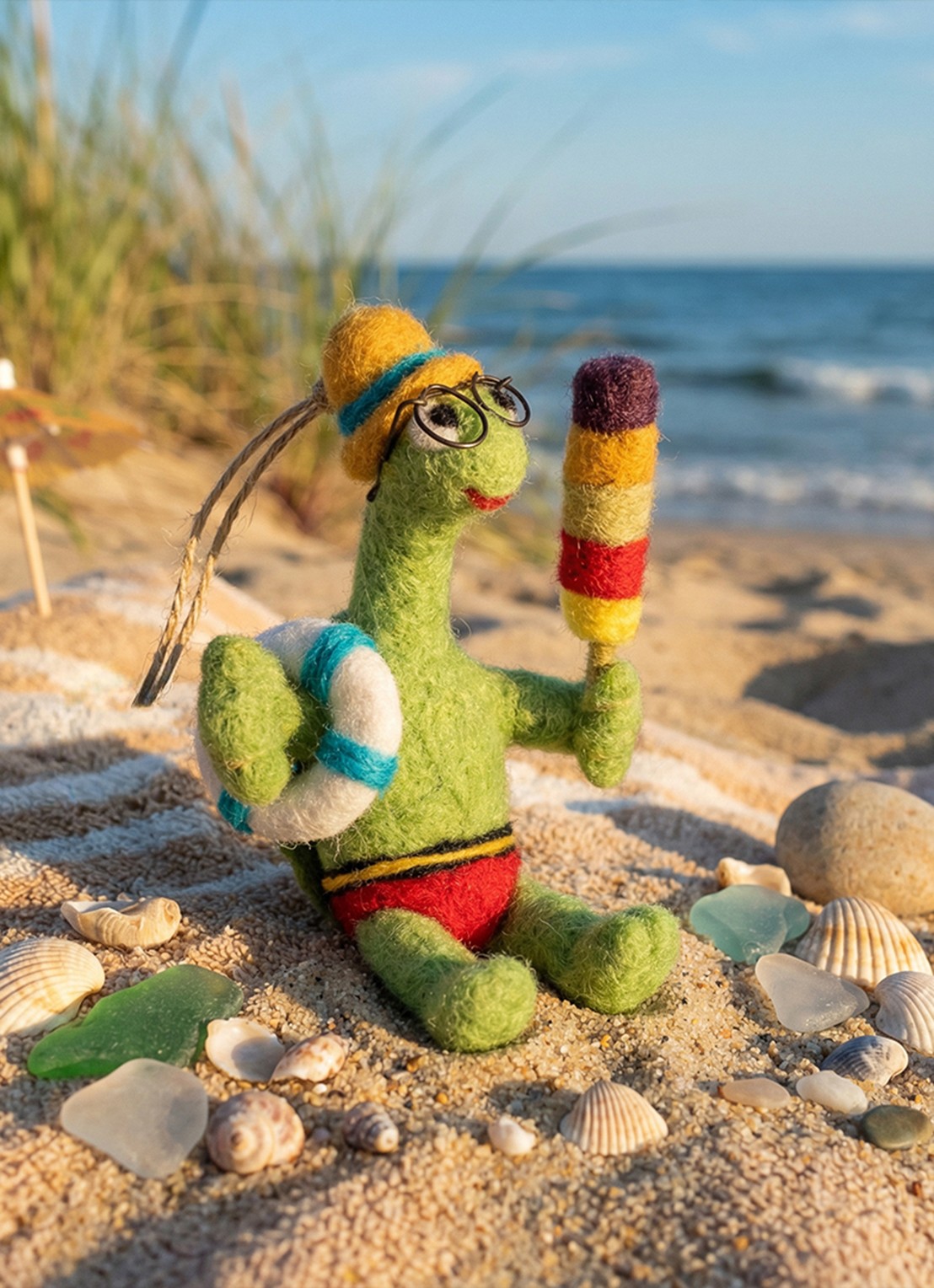 Felt So Good Shellbert the Tortoise kersthanger 13,5 cm - voorkant 2 groen