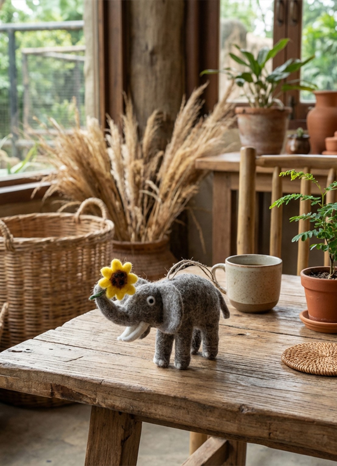 Felt So Good Sidney the Sunflower Elephant kersthanger 9 cm - achterkant grijs