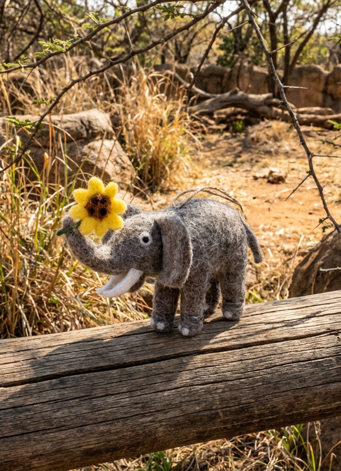 Felt So Good Sidney the Sunflower Elephant kersthanger 9 cm - voorkant 3 grijs