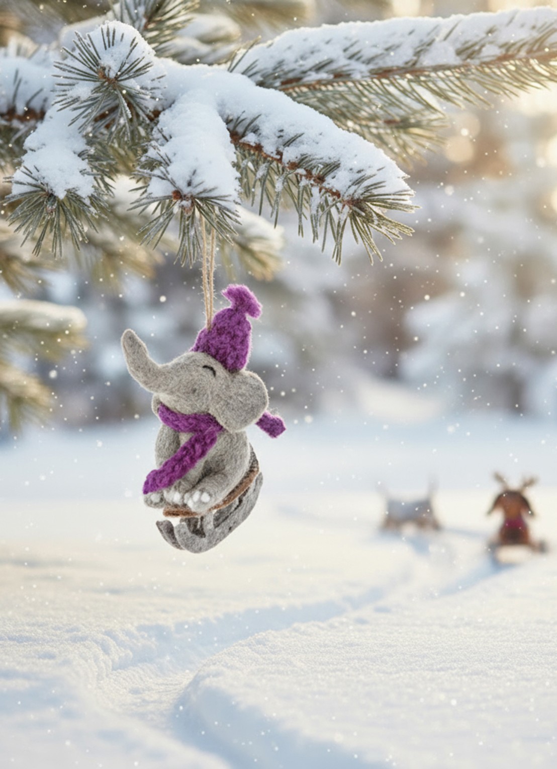 Felt So Good Sledging Elephant kersthanger 13,5 cm - achterkant 2 grijs